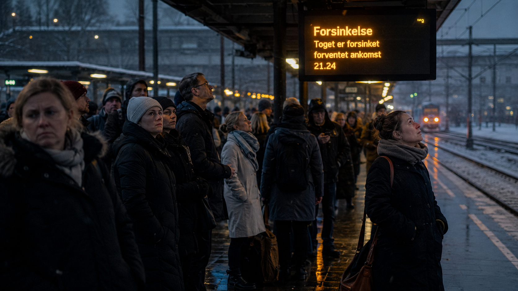 Frustrerede danske pendlere på forsinket togperron
